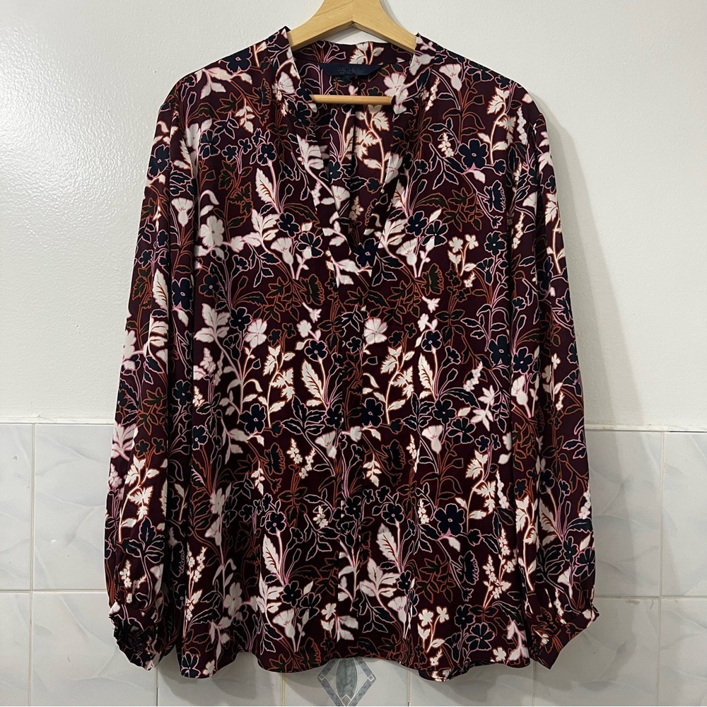 Rachel Roy 3xl Burgundy Dark Floral Long Sleeve Lightweight Whimsigoth Top